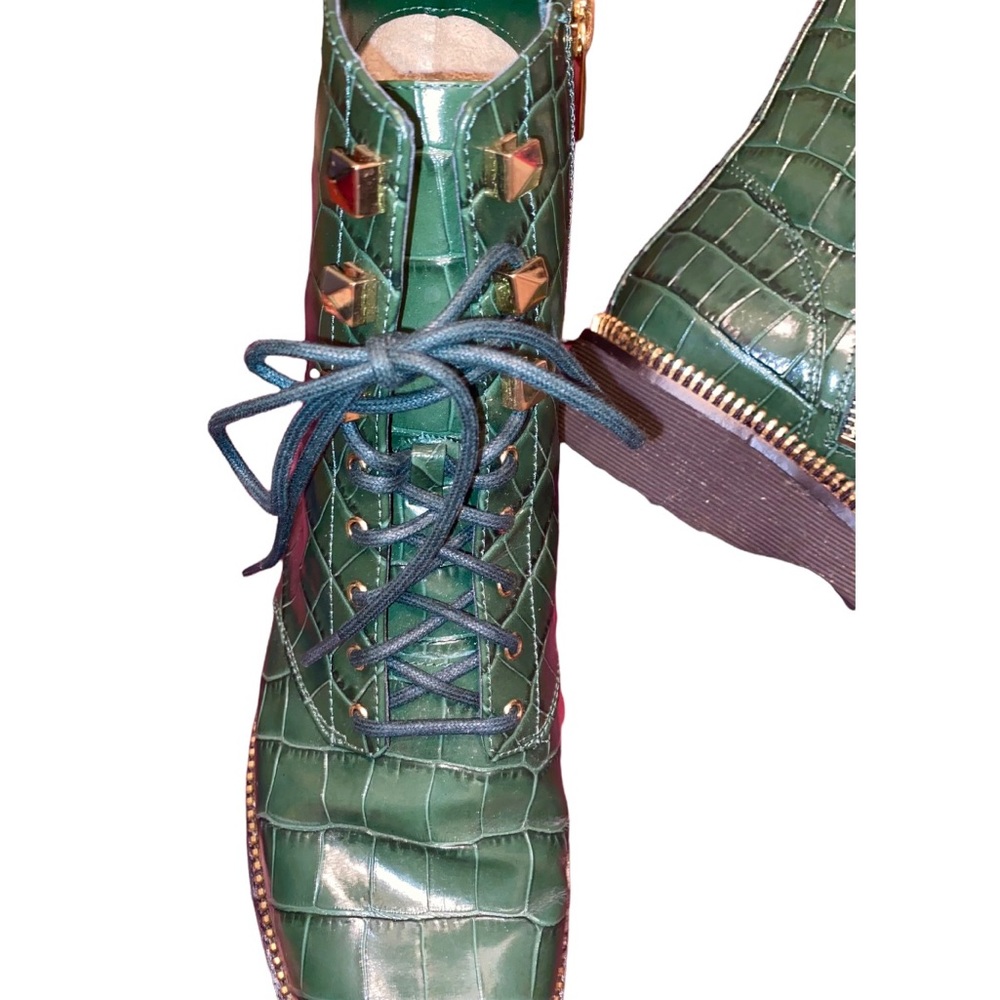 Michael Kors Haskell croc embossed leather bootie, combat boots, moss green, 9.5 - Picture 13 of 15